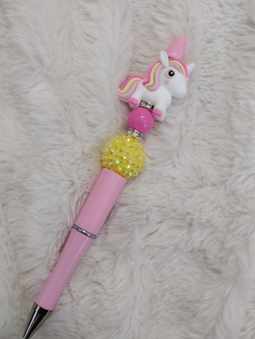 Pink Unicorn Ballpoint Pen with Yellow Accent